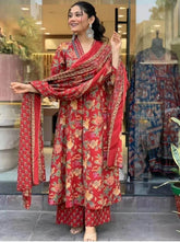 Floral Printed Calf Length Flared Anarkali And Palazzo With Printed Dupatta (Maroon)-HFXMA-K151-MAROON